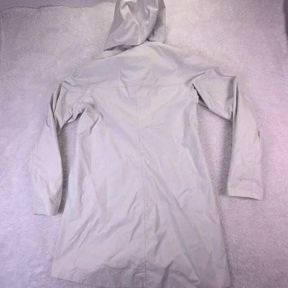 Helly Hansen Women's Large Full-Zip Long Rain Jacket Hooded White Zip Pockets - Picture 9 of 10